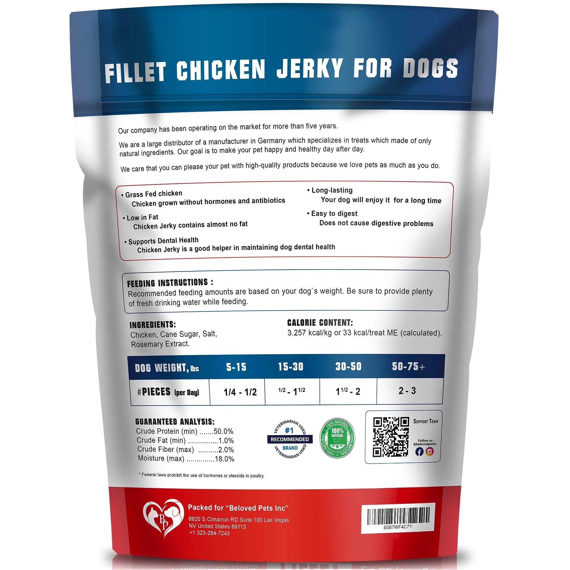 Chicken Jerky Dog Treats 1.5 lb | Human Grade, Grain-Free, Organic High Protein Training Snacks for Dogs